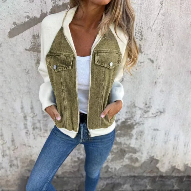 Avelena Bomber Jacket for Women With Pockets Soft Cotton Blend Comfortable Everyday Wear Street Wave