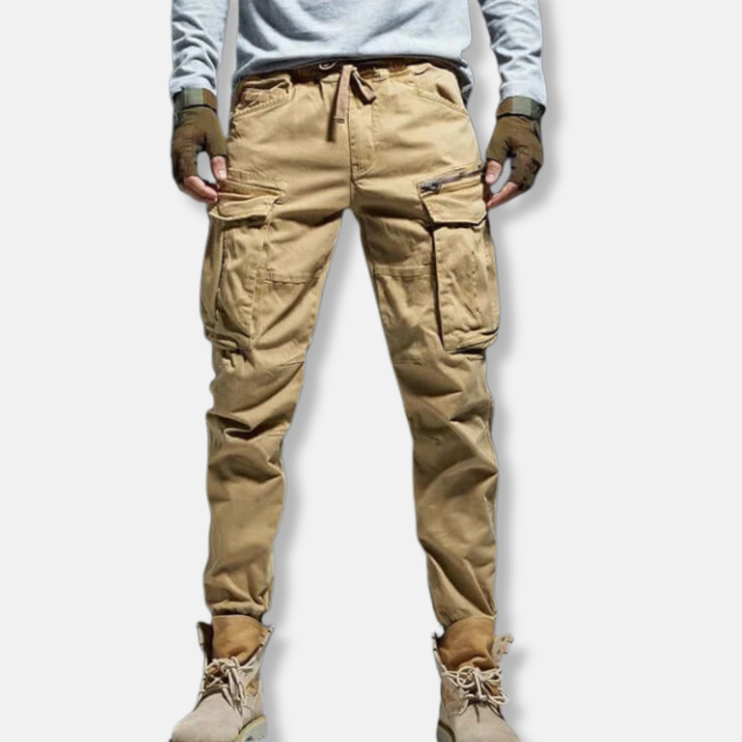Street-Wave Mens Cargo Jogger Pants Relaxed Fit Cotton Blend Utility Pockets Elastic Cuffs For Everyday Wear