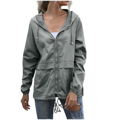 Street-wave Women Hooded Jacket Navy Lightweight Windbreaker With Drawstring Hood For Everyday Style