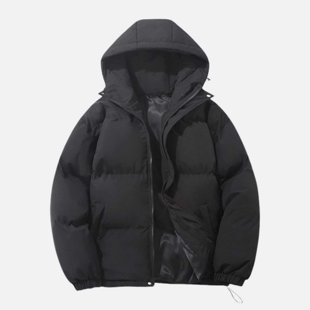 Mens Padded Hooded Coat With Elasticated Hem For Cold Winter Weather Synthetic Insulated Outerwear By Street-Wave