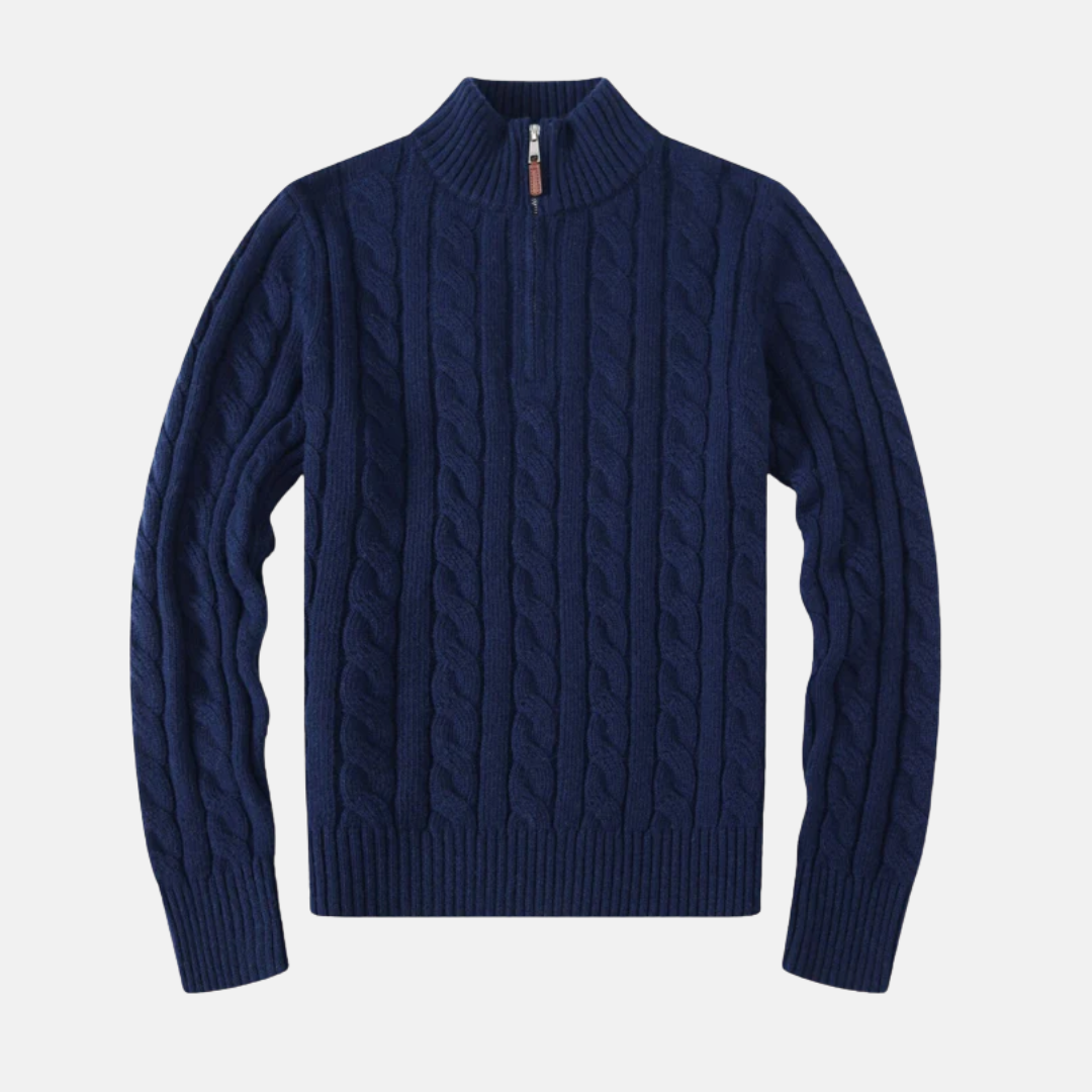 Men's Cable Knit Cotton Half Zip Sweater With Stand Up Collar Street Wave