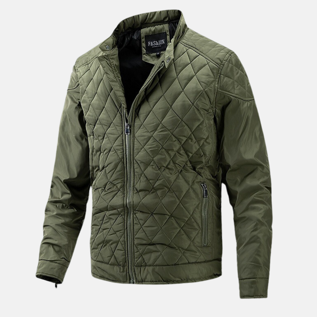 Men's Wool Blend Quilted Jacket With Diamond Quilted Pattern Slim Fit Stand Collar Winter Coat Street-Wave