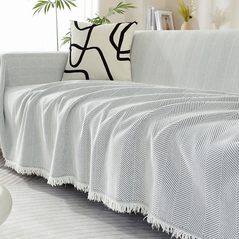 Chenille Herringbone Throw Blanket with Tassel Edging