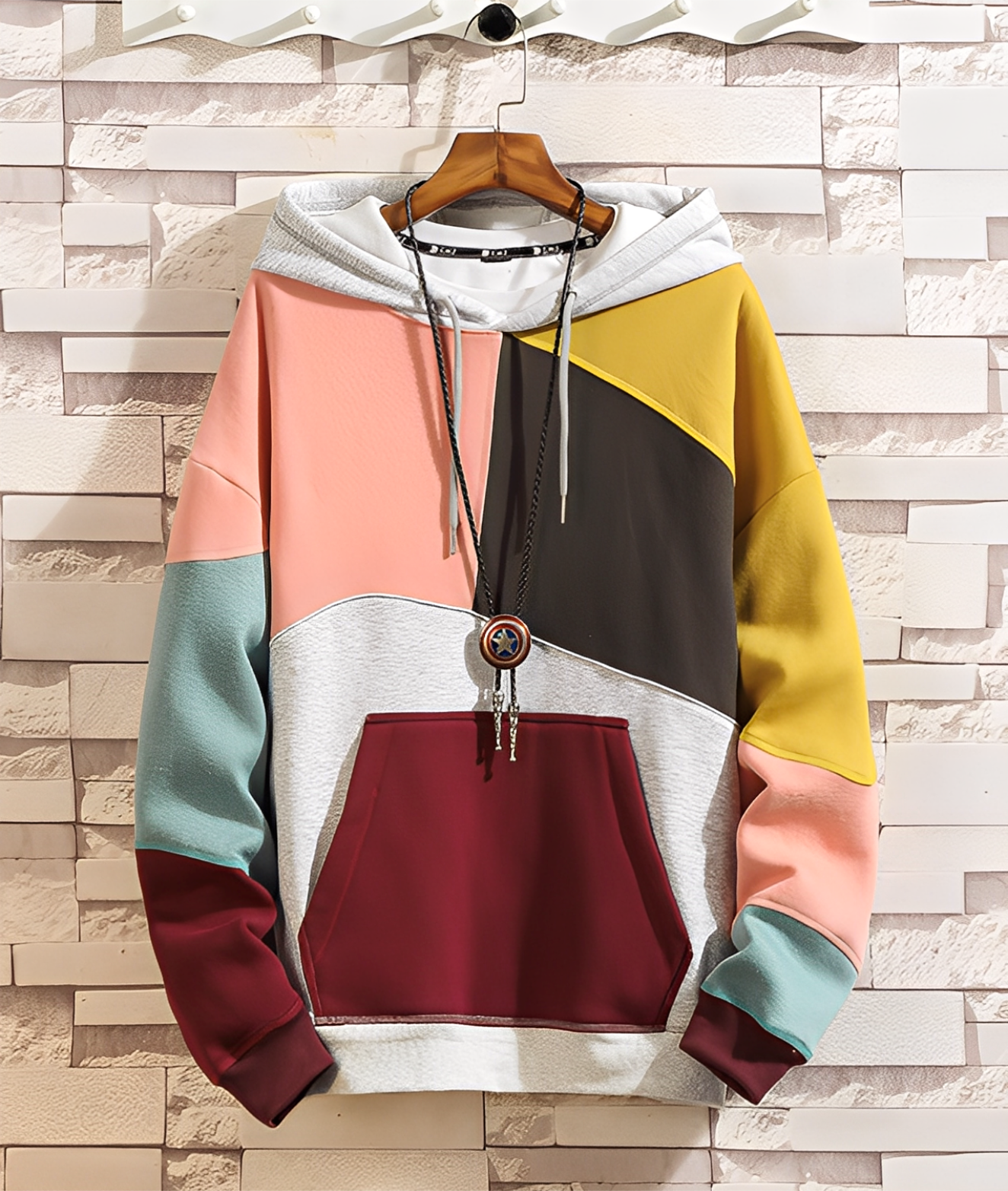 Street-wave Colorblock Hoodie For Men, Ultra Soft Comfort, Modern Design, Hooded Cozy Everyday Wear