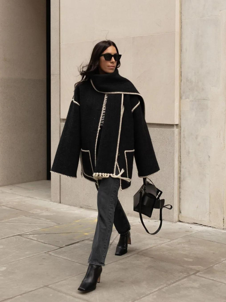Street-wave Couture Jacket With Fringed Trim For Women Warm Winter Outerwear Chic