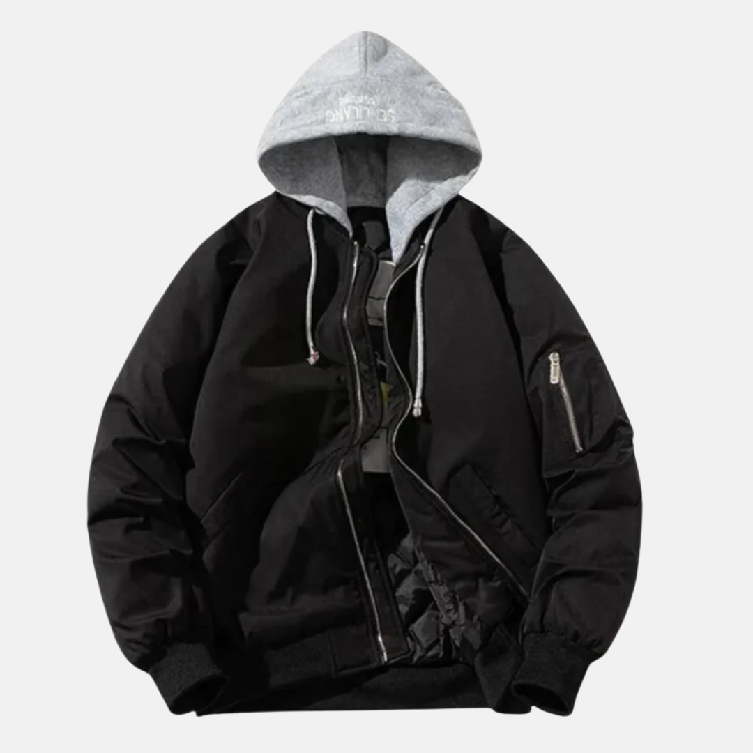 Nordisk Flair Men's Bomber Jacket With Relaxed Fit Hooded Quilted Lining And Utility Sleeve Pocket