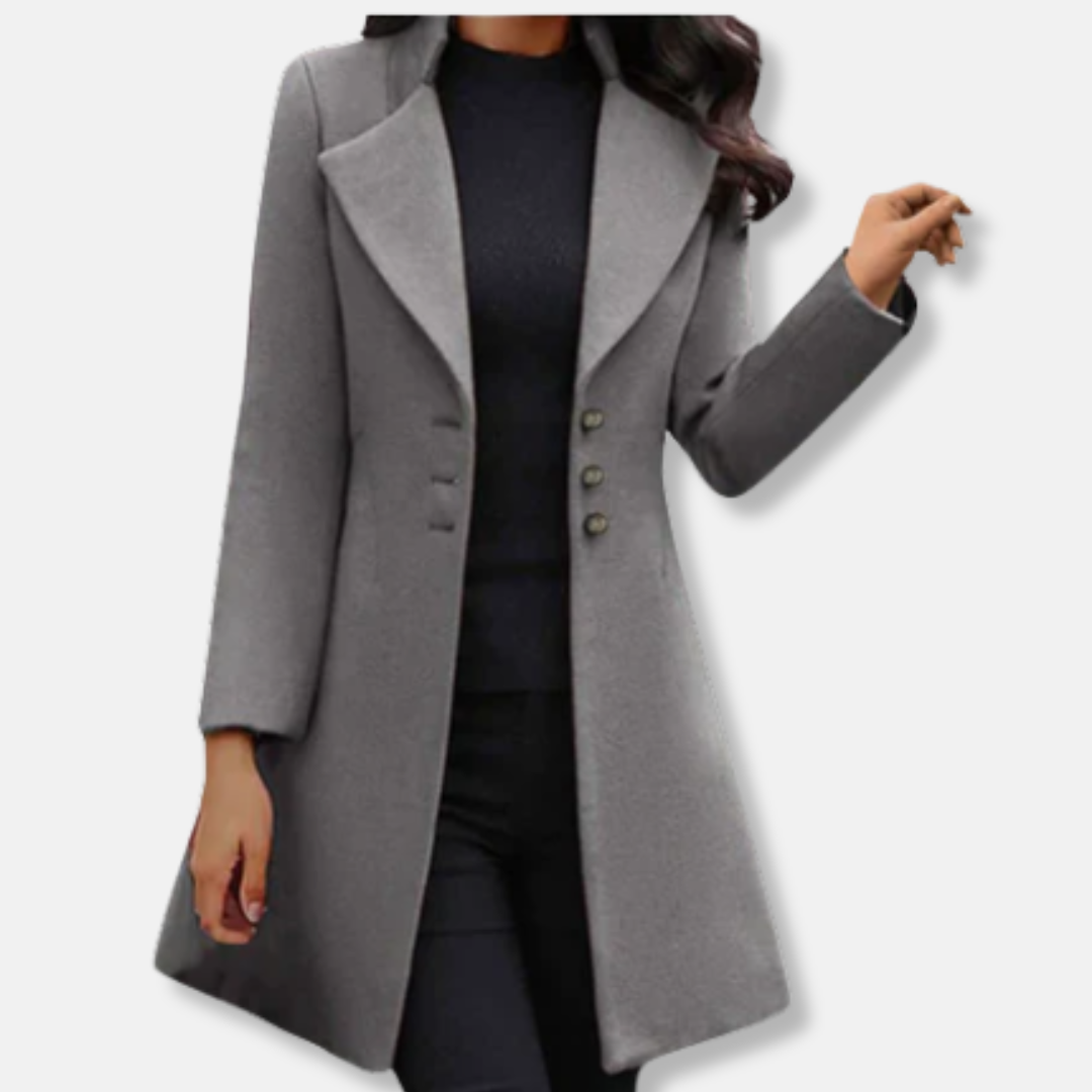 Street-Wave Wool Coat Women Slim Fit Mid-Length Double-Breasted Notched Lapel Elegant Tailored Outerwear