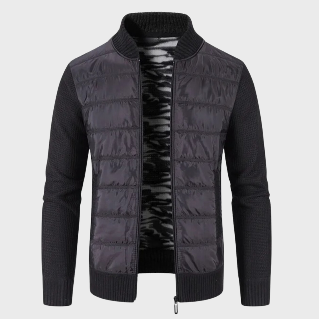 Street-Wave Mens Cardigan Premium Warm Insulated Patchwork Knit With High Collar For Him