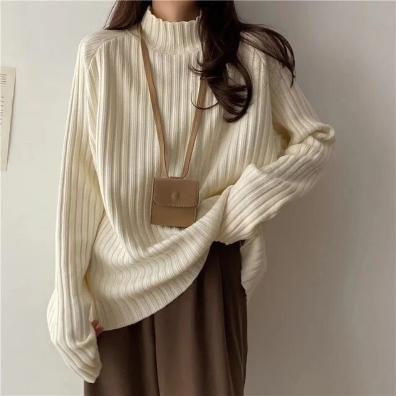Street Wave High Neck Pullover For Women Cozy Warm Knit Sweater Winter Essential