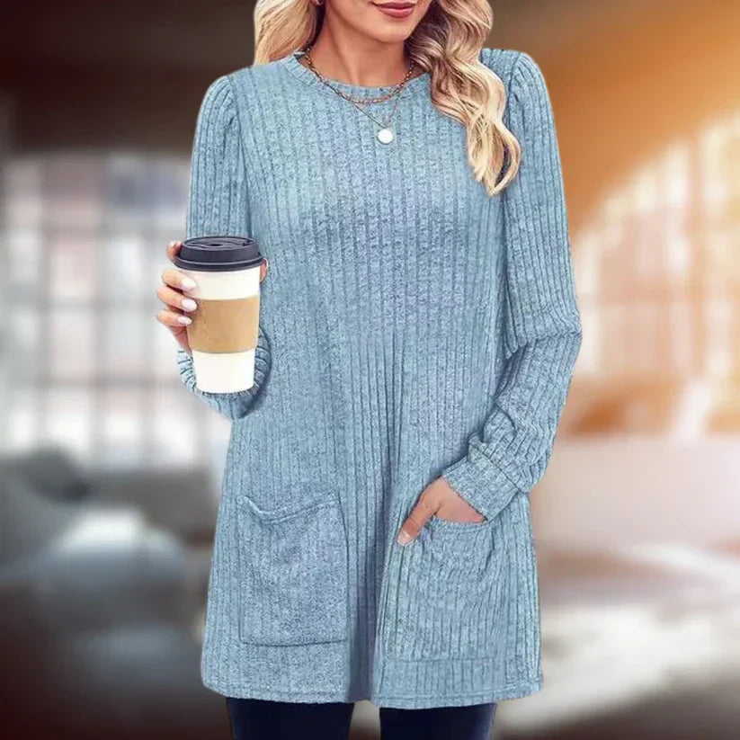 Street-Wave Womens Elegant Knit Pullover With Front Pockets Long Silhouette Cardigan