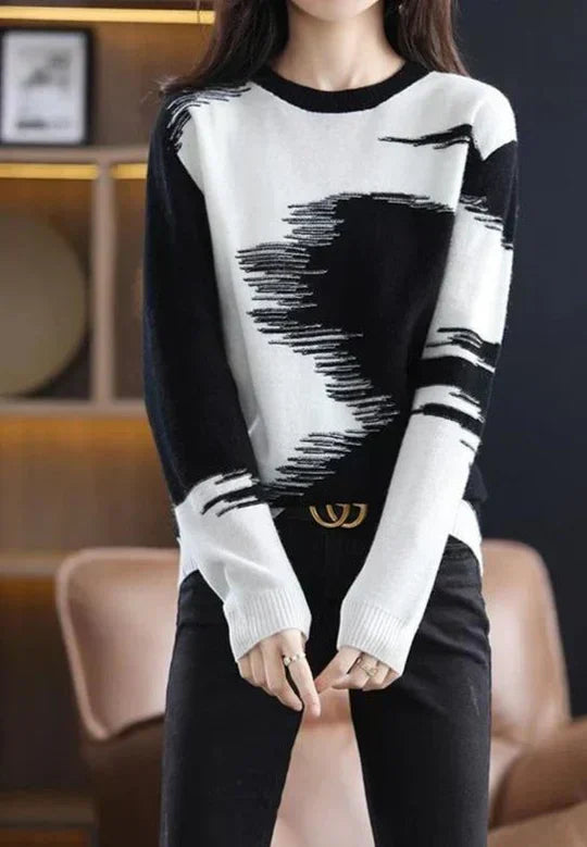 Street-Wave Maelis Tie-Dye Long Sleeve Pullover For Women - Soft Lightweight Knit With Modern Abstract Print