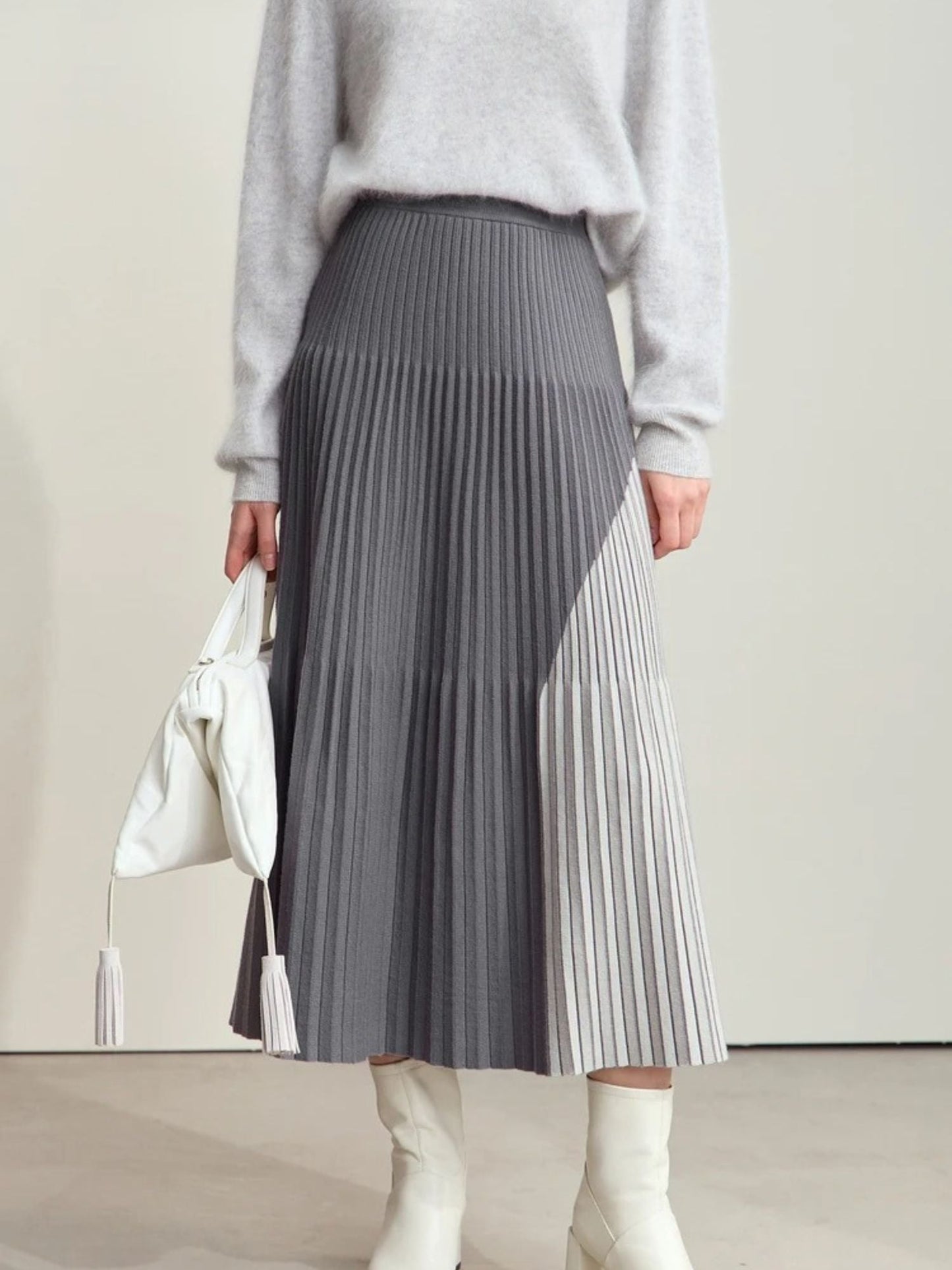 Streetwave ALine Patchwork Knit Skirt for Women Soft Cozy Fall Winter Midi Length Chic Versatile