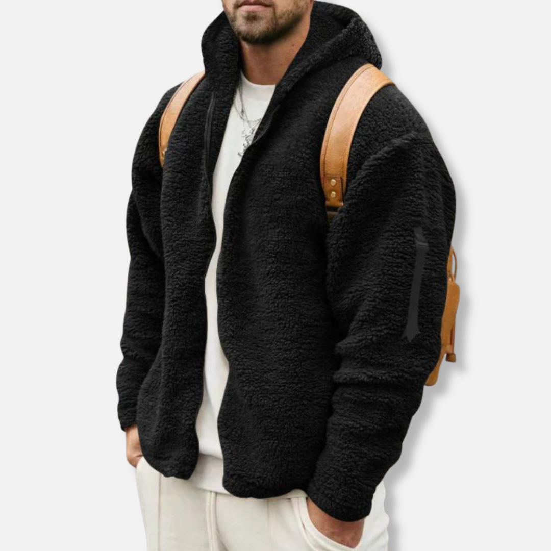 Street-Wave Men's Zip Up Hoodie Sherpa Fleece Relaxed Fit With Ribbed Cuffs Casual Wear