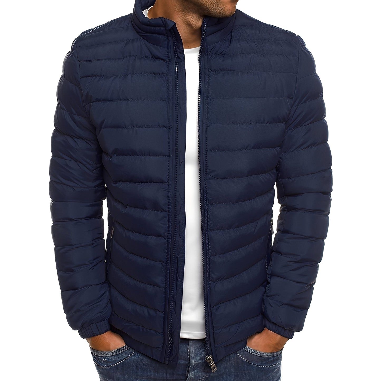 Street-wave Lightweight Puffer Jacket For Men - Casual Everyday Outerwear With Easy Comfort