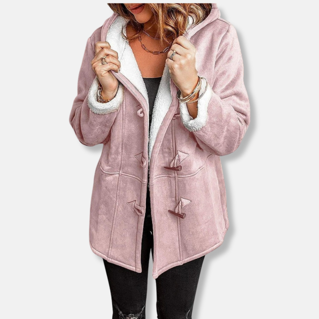 Street Wave Fleece Jacket With Hood Plush Lining Mid Length Toggle Closure Cozy Warm For Cold Days