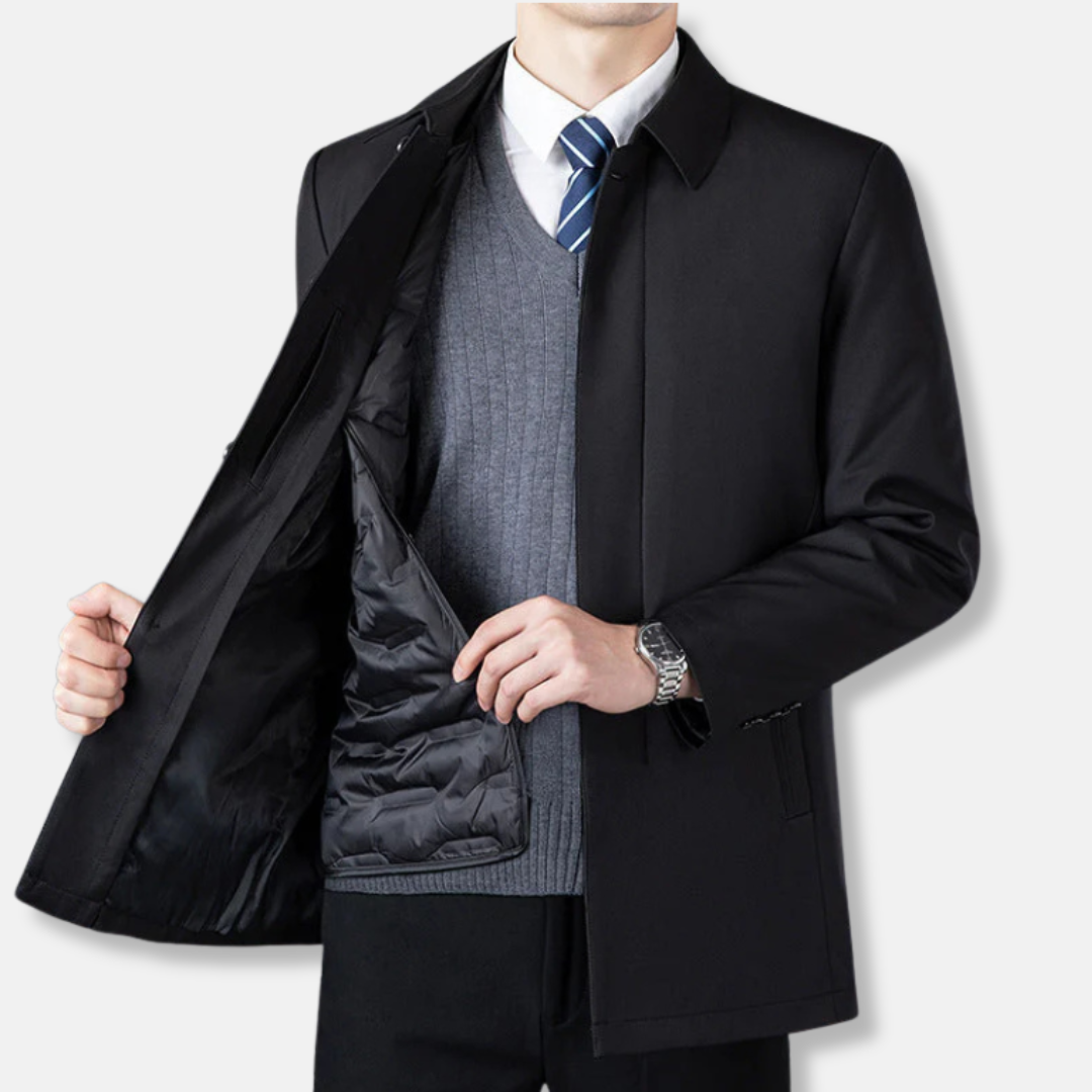 Nordisk Flair Men's Blazer Tailored Fit Classic Collar Wool Blend Button Front Mid Length