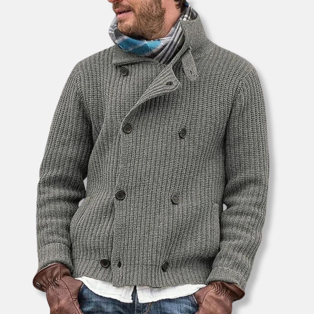 Mens Wool Blend Double Breasted Knit Jacket With High Collar Relaxed Fit From Street-Wave For Fall And Winter