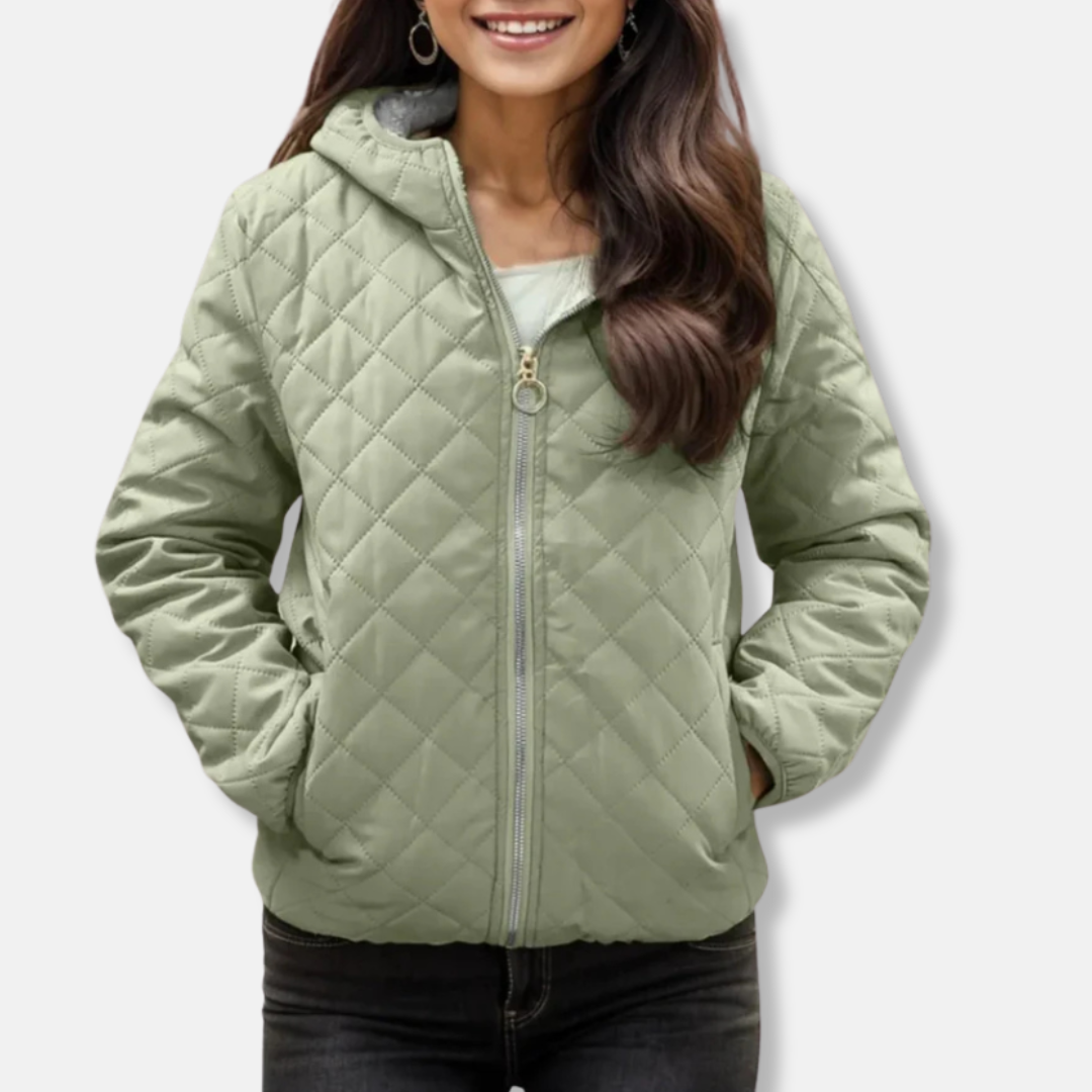 Street-Wave Quilted Jacket For Women With Diamond Stitching Hood Elastic Hem Relaxed Fit