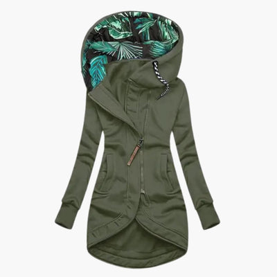 Street Wave Tropical Leaf Zip Hoodie For Women Trendsetting Urban Streetwear With Asymmetric Front Zipper And Cozy Lined Hood