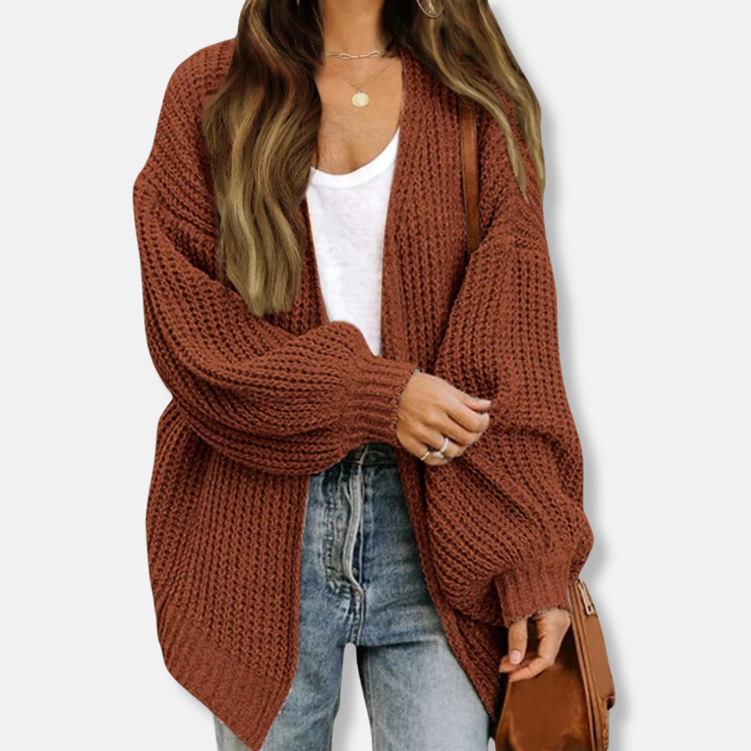 Women’s Cardigan - Knit - Oversized Fit - Lantern Sleeves - Ribbed Cuffs
