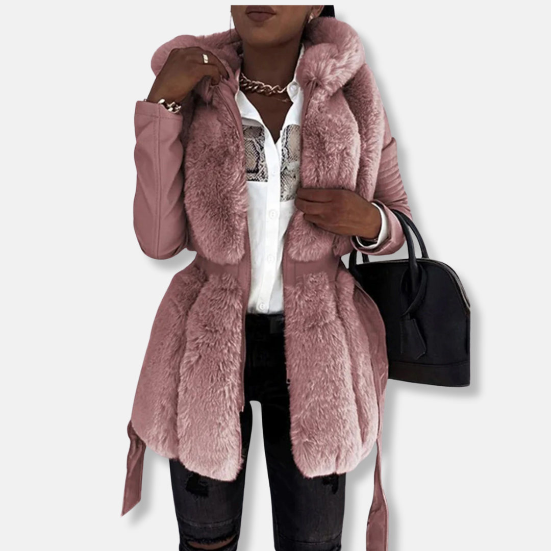 Street Wave Womens Tailored Faux Leather Jacket Fur Collar