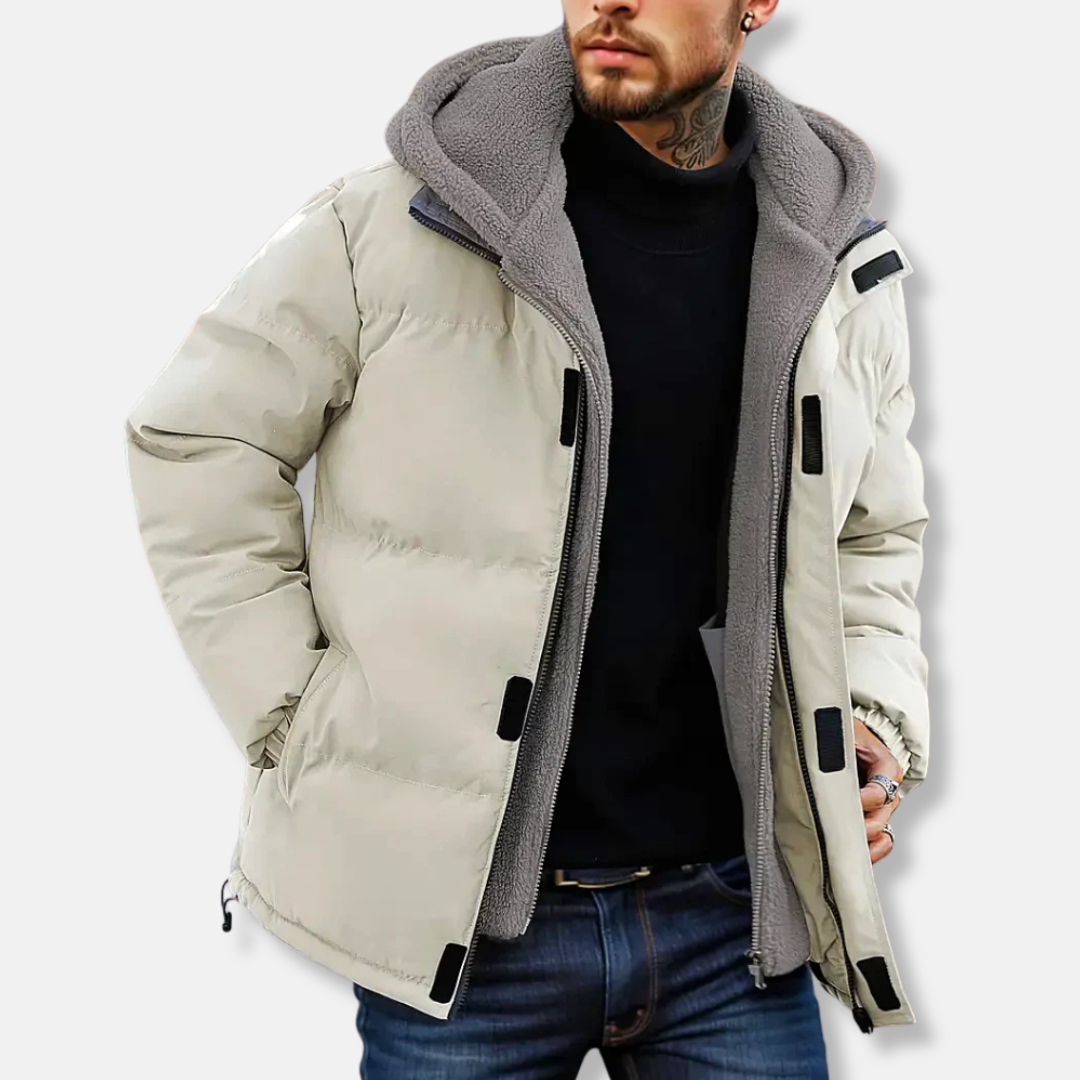 Street-Wave Puffer Jacket For Men With Quilted Fleece Hood Water Resistant