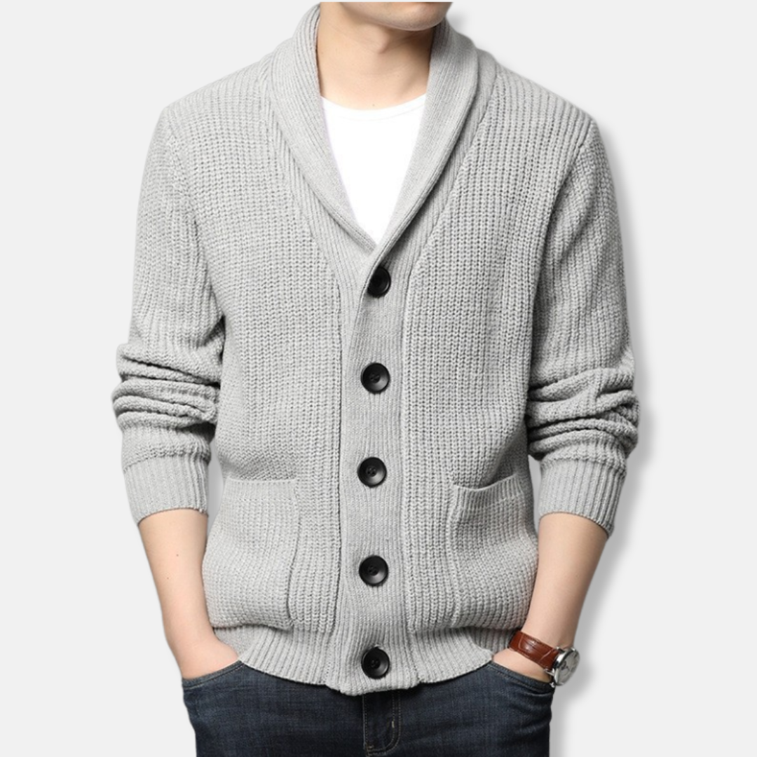 Street-Wave Men's Cardigan With Shawl Collar Patch Pockets