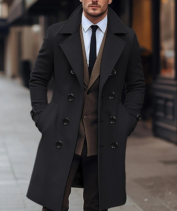 Street-Wave Men's Double Breasted Wool Coat With Wide Lapels For Elegant Winter Warmth And Style
