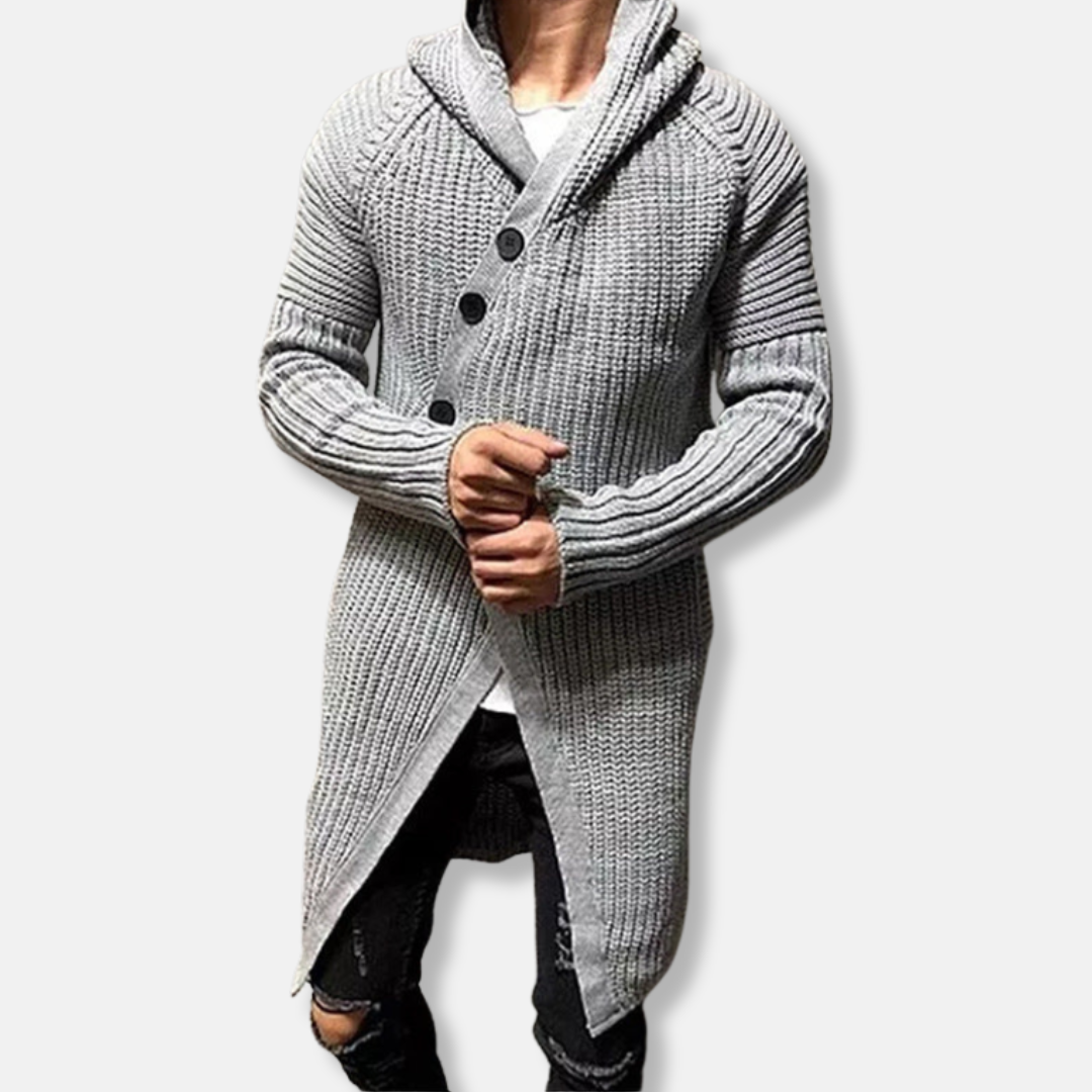 Men's Cardigan With Hooded Shawl Collar Chunky Knit Wool Longline Relaxed Fit For Men