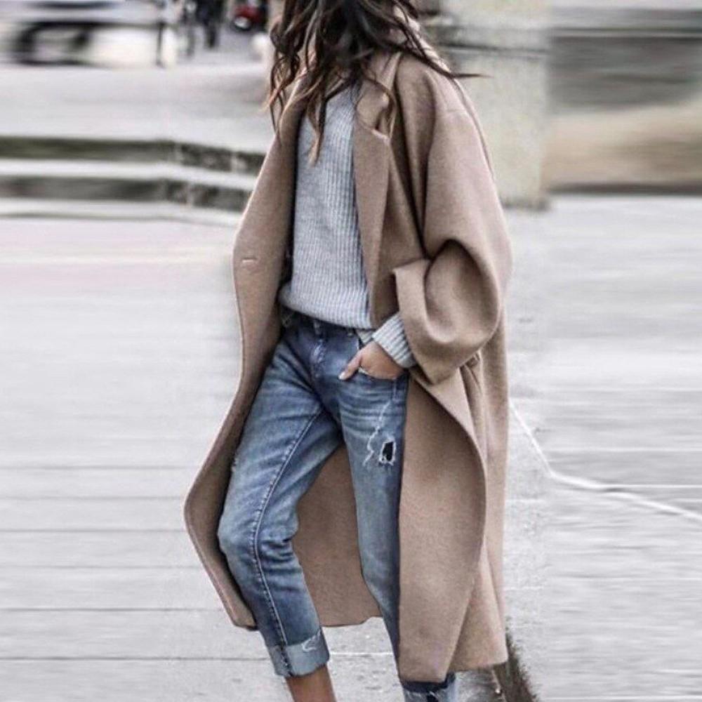 Street Wave Wool Blend Long Coat Oversized Open Front for Women with Effortless Street Style Comfort