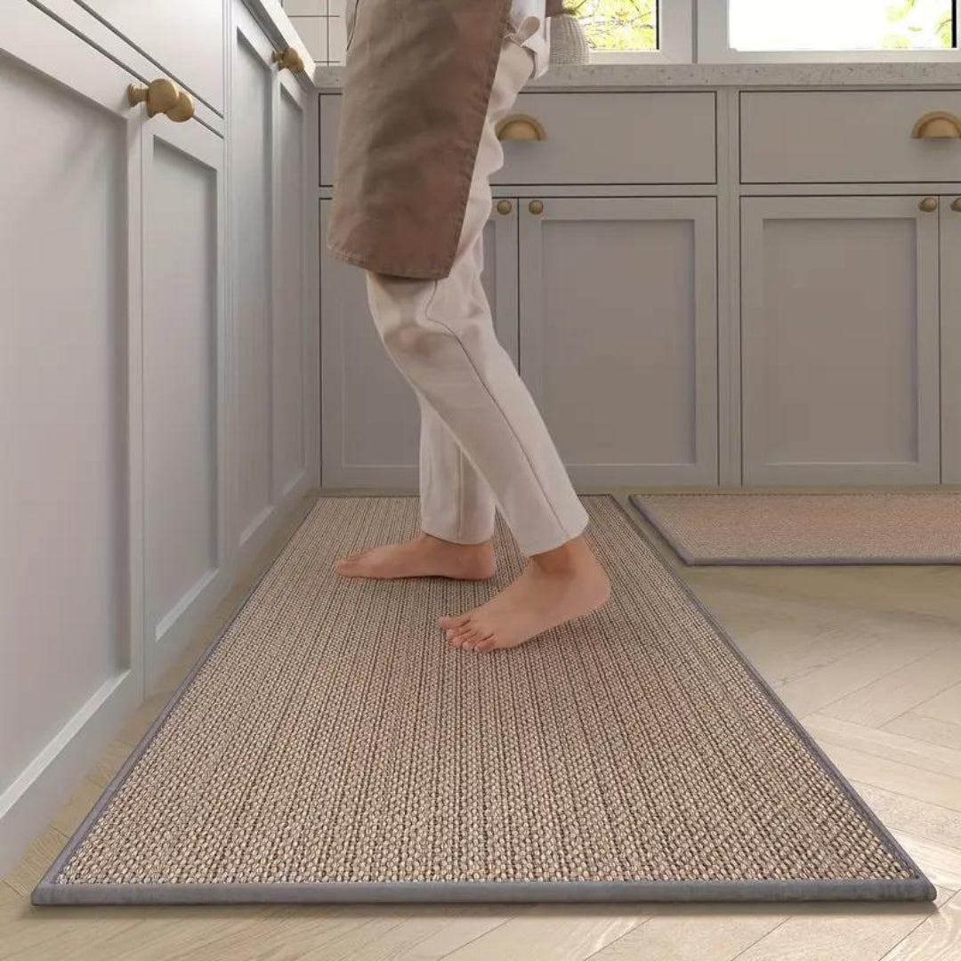 Contemporary Woven Kitchen Mat With Non-Slip Backing