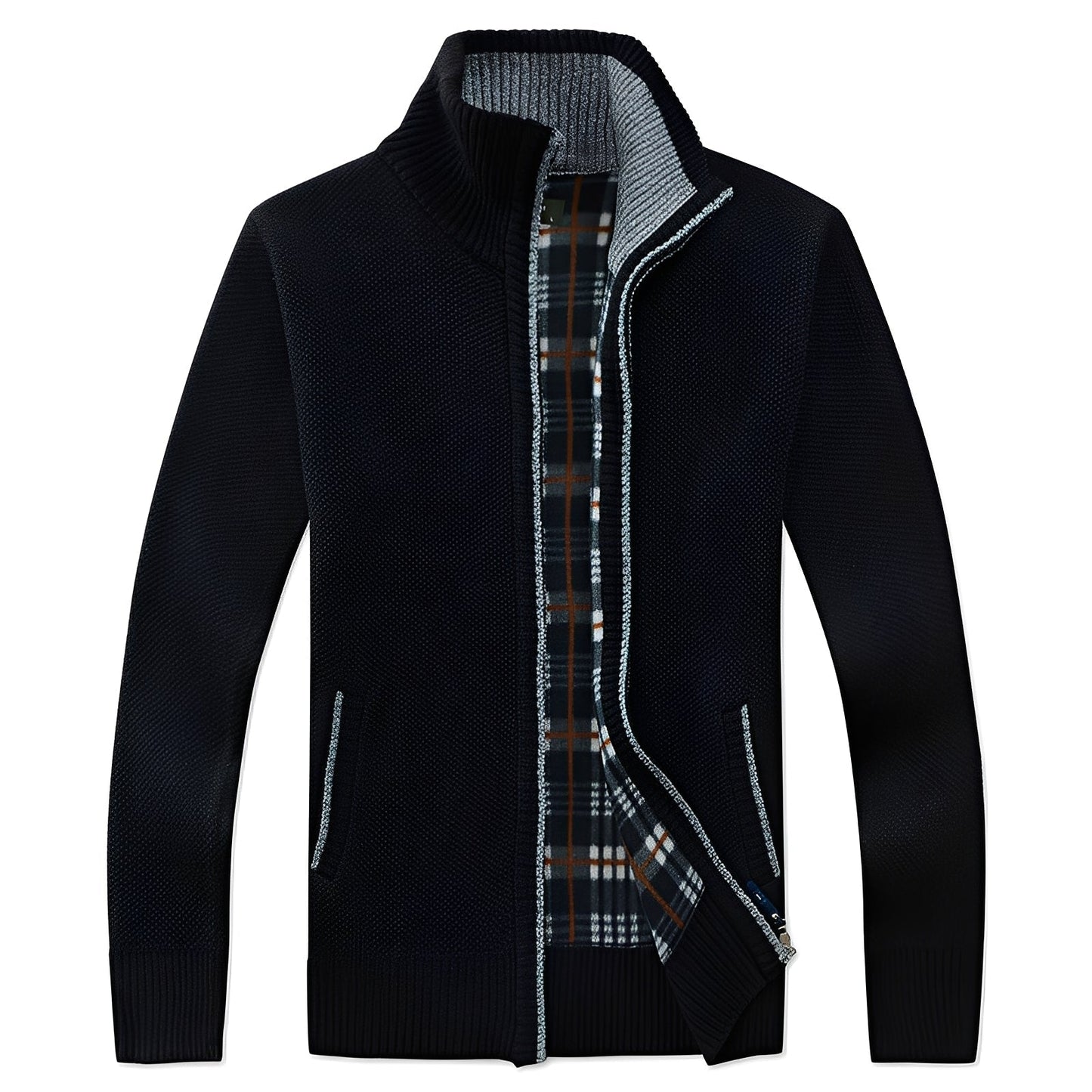 Street-Wave Fleece Lined Jacket For Men Cozy Warmth With Modern Knit Block Design