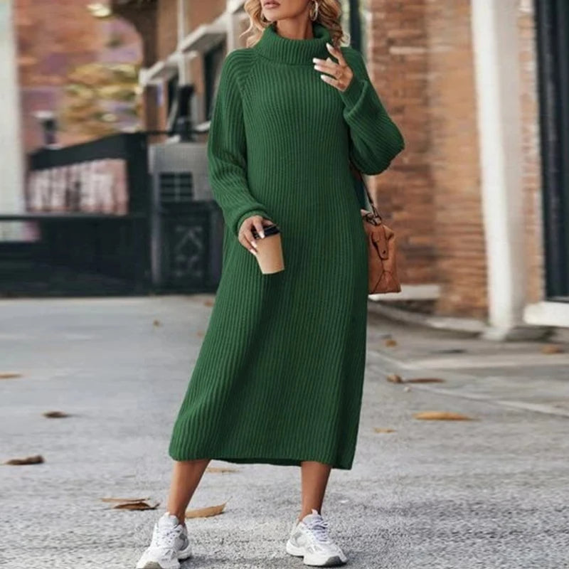 Street-Wave Cozy Maxi Sweater Dress With Collar For Women Relaxed Knit Comfort And Style