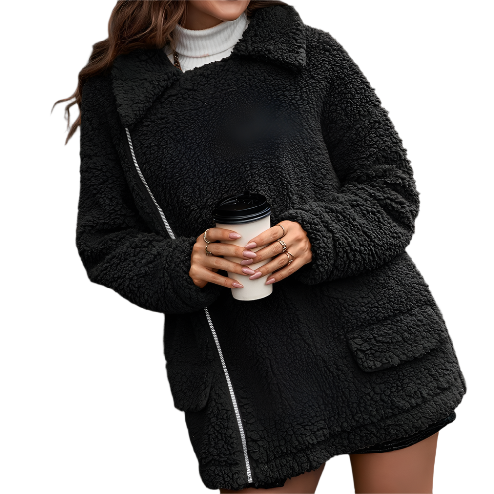 Street-Wave Women's Cozy Fleece Jacket With Zip Front Soft Sherpa Lined Warm Coat