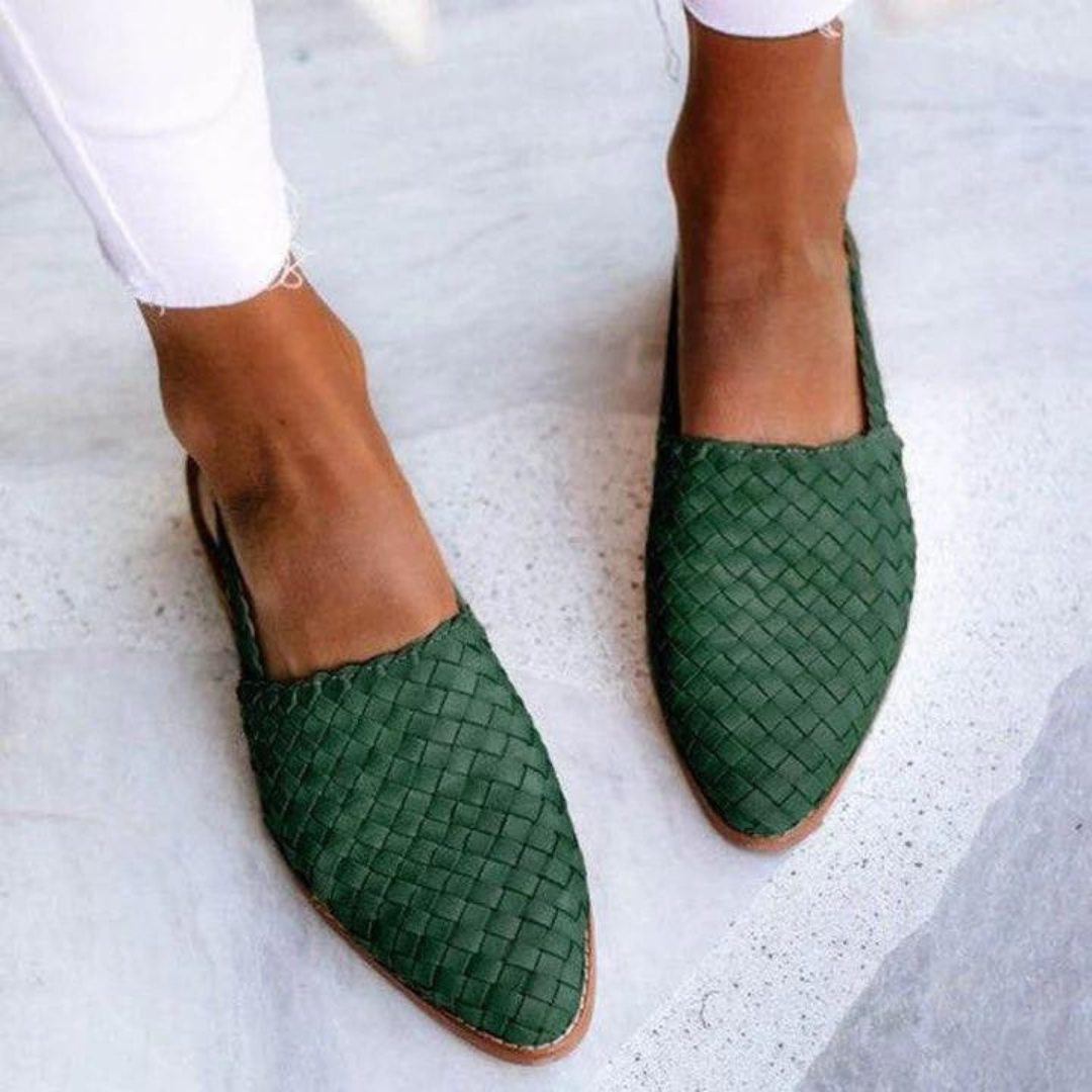 Women's Woven Ballerinas with Vegan Leather and Classic Design