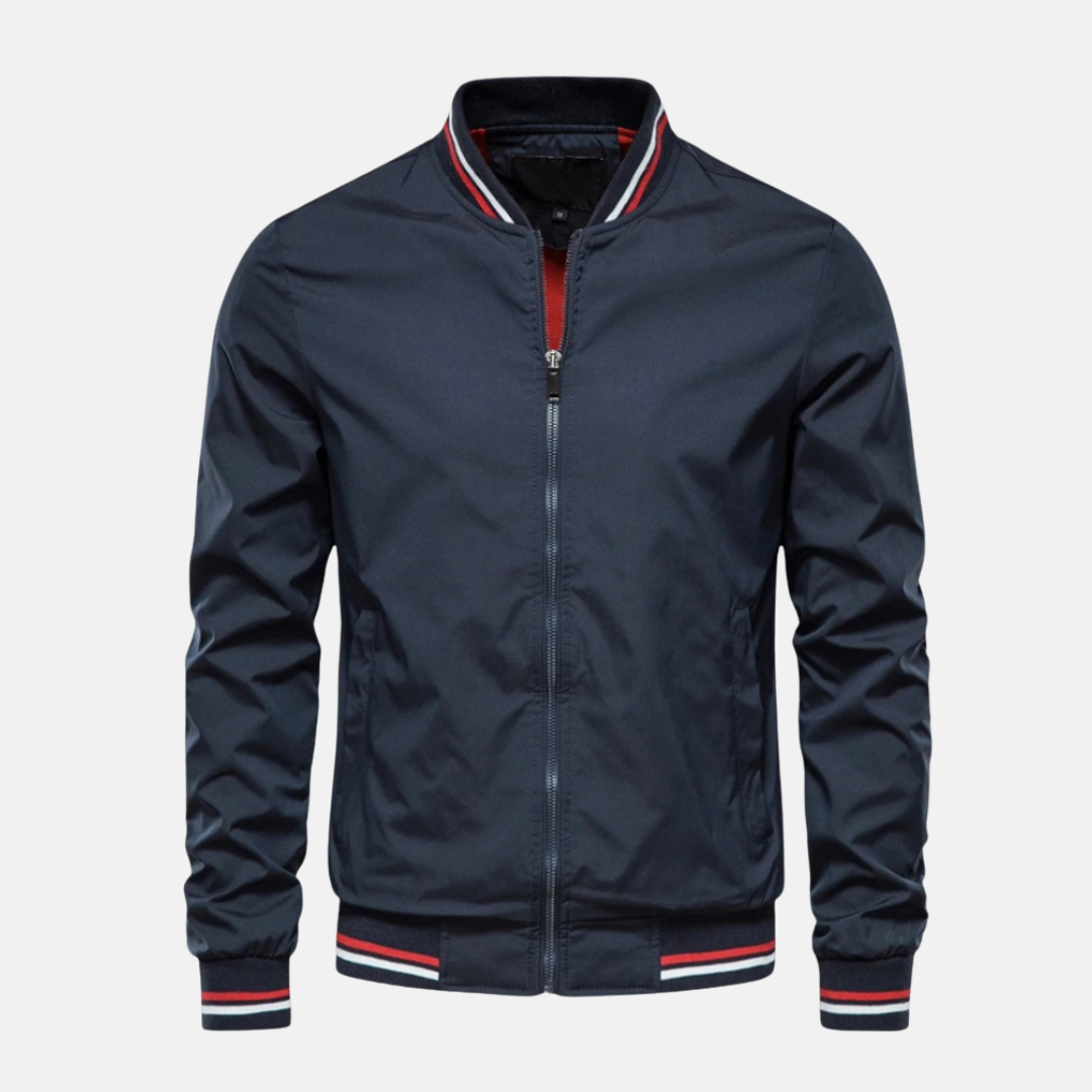 Men's Bomber Jacket Lightweight With Relaxed Fit Striped Ribbed Edges Zipper Closure
