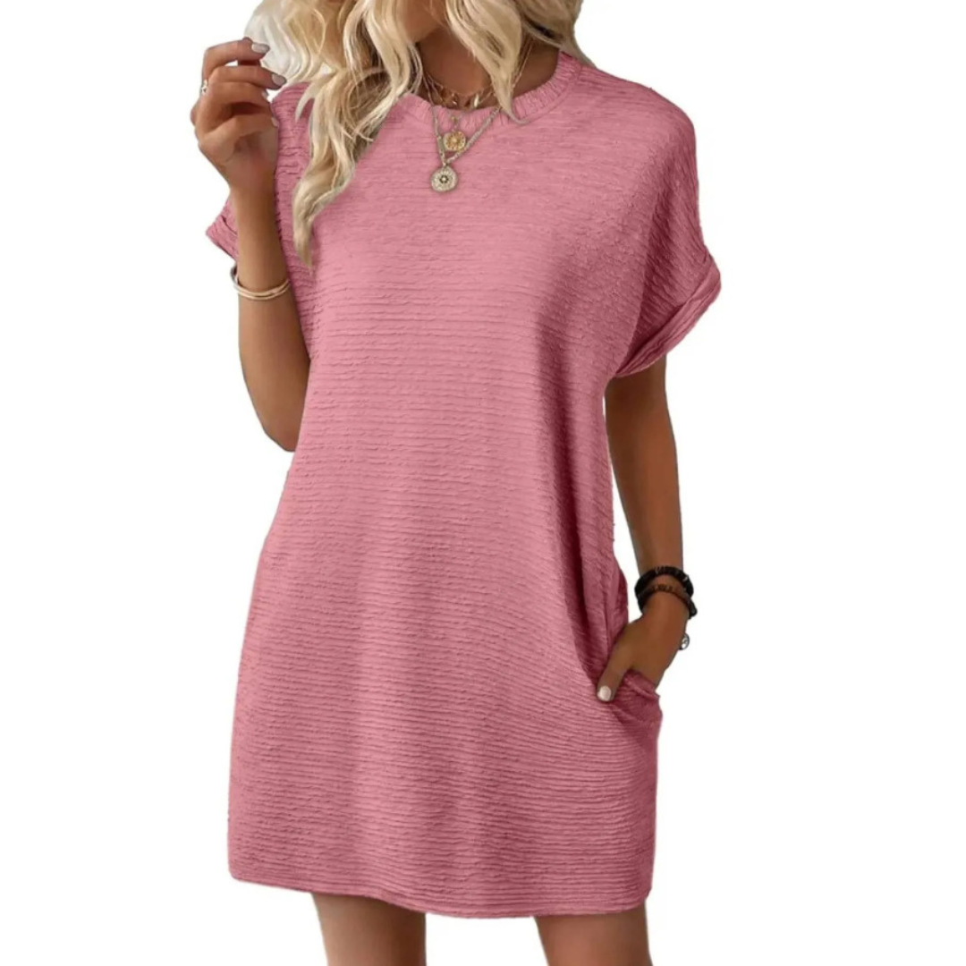Women's Mini Dress with Crew Neck and Short Sleeves