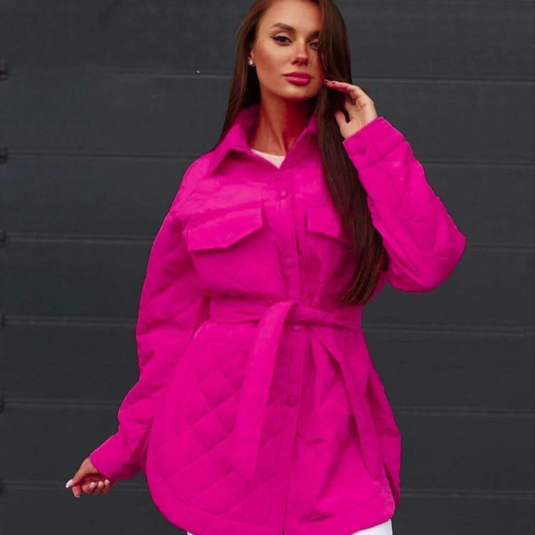 Street-wave Timeless Quilted Jacket for Women with Snap Button Closure and Adjustable Waist Belt