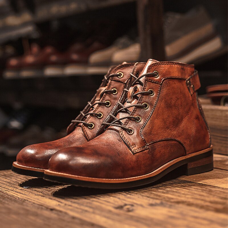 Street-Wave Mens Leather Boots With Rugged Sole For All Weather Durability And Supreme Comfort