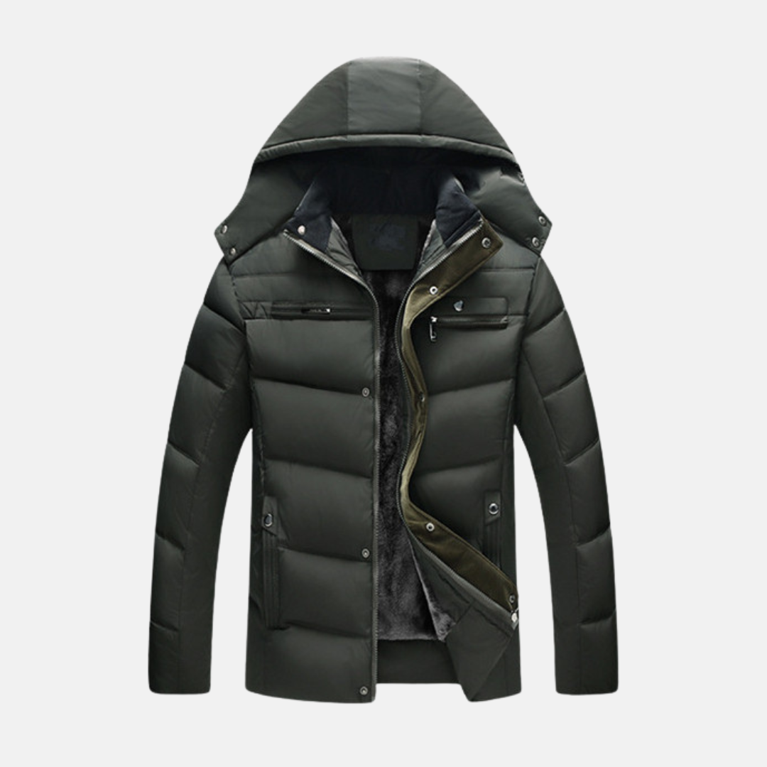 Men's Padded Coat Water Resistant Quilted Design With Fleece Hood And Snap Zip Closure By Street-Wave