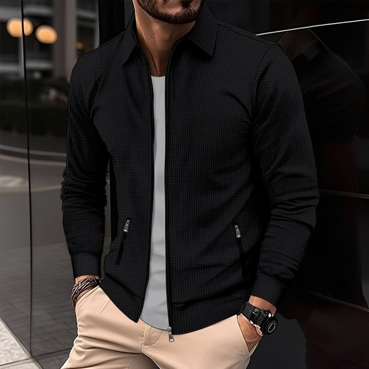 Streetwave Modern Jacket With Zippered Pockets For Men Versatile Everyday Outerwear
