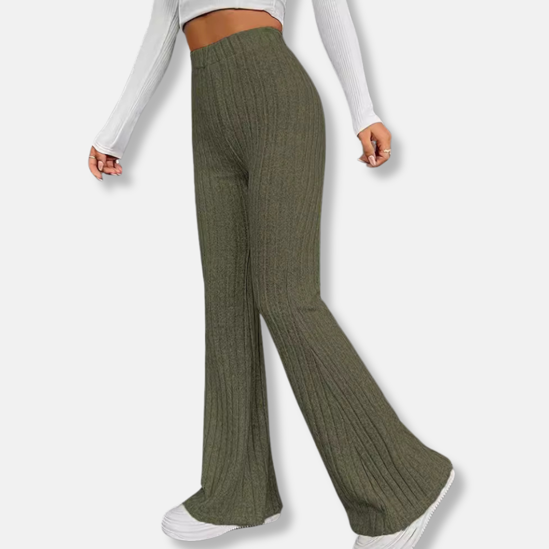 Womens Trousers High Waist Ribbed Stretch Flared StreetWave