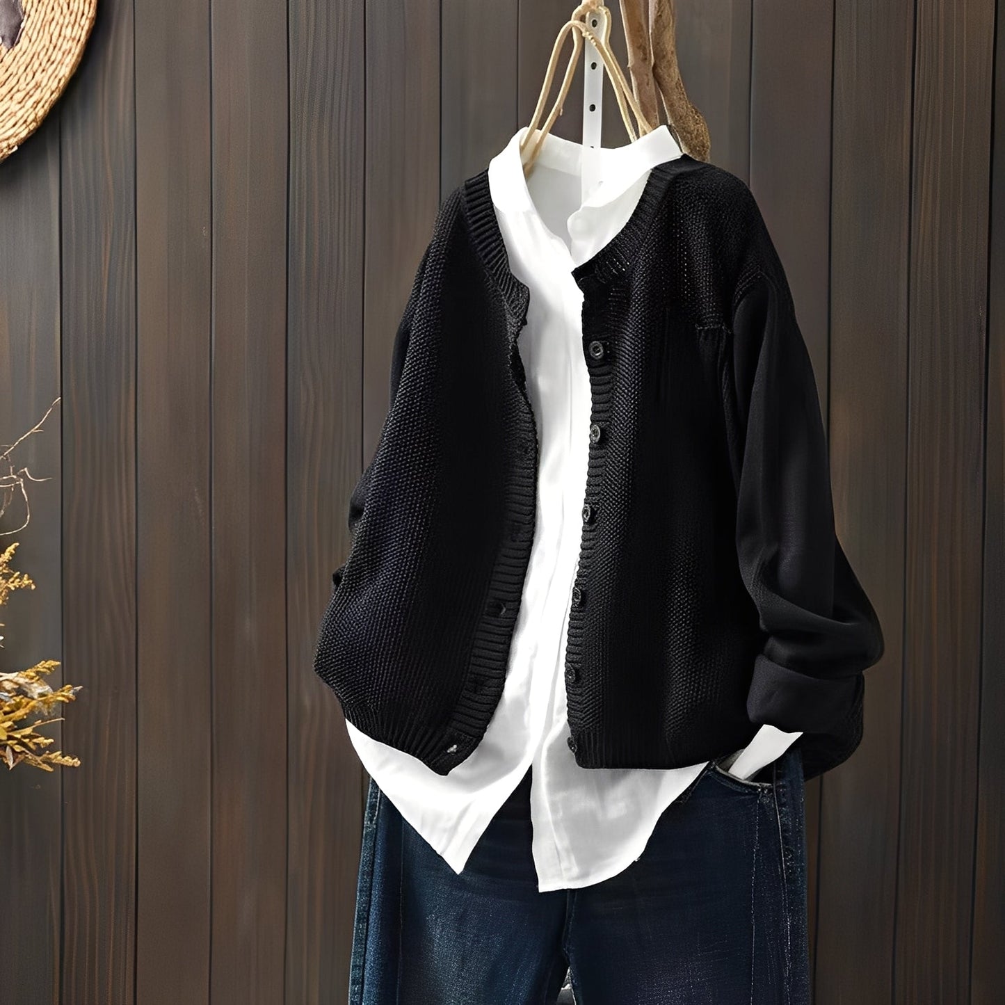 Street-wave Cardigan For Women Cozy Classic Knit With Button Front And Front Pockets