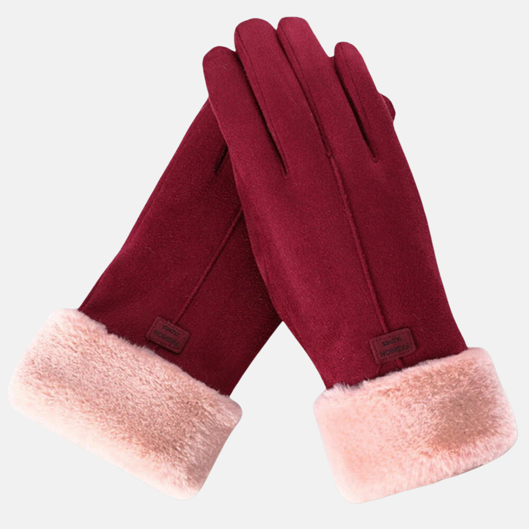 Gloves Street-Wave Luxurious Women Suede With Touchscreen Faux Fur Cuff