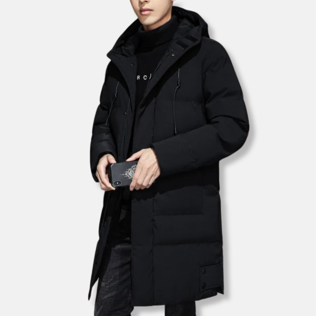 Street-Wave Men's Quilted Hooded Jacket With Zipper Front Warmth