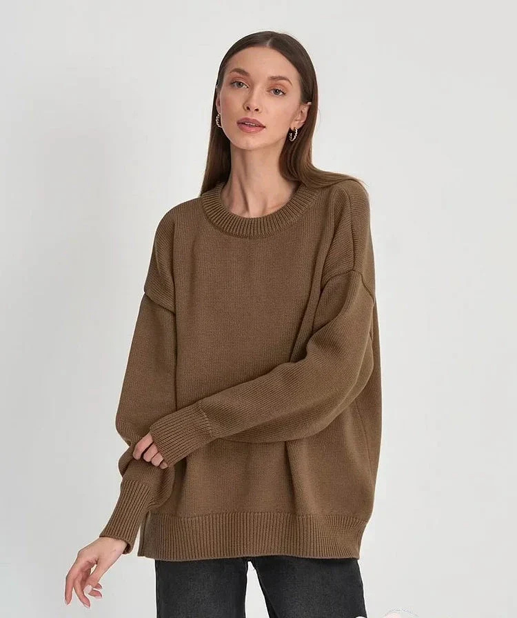 Street-Wave Women's Oversized Crewneck Knit Pullover for Cozy Everyday Style and Versatility
