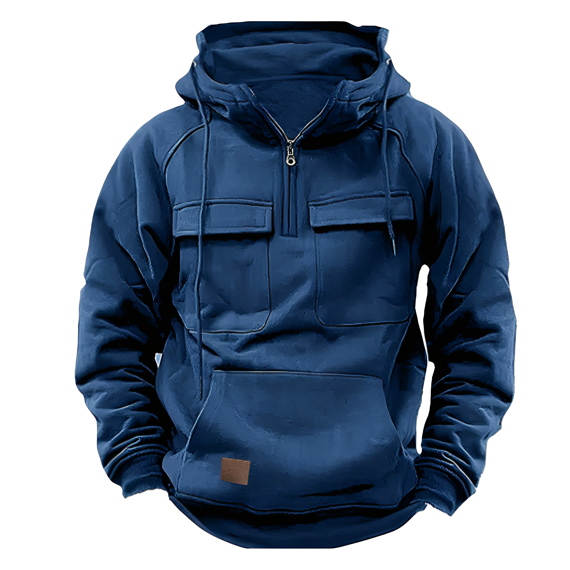 Street-Wave Hoodie With Multiple Front Pockets For Men Cotton Blend Thermal Insulation