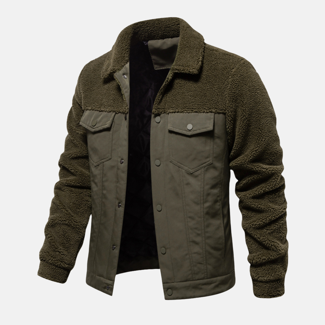 Street-Wave Mens Mixed Material Trucker Jacket Hip Length Versatile Wear