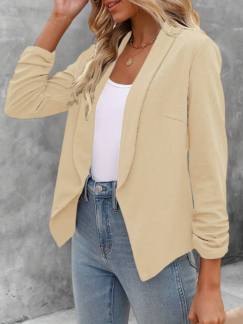 Street-wave Open Front Navy Blazer For Women Timeless Elegance Flattering Fit All Day Comfort