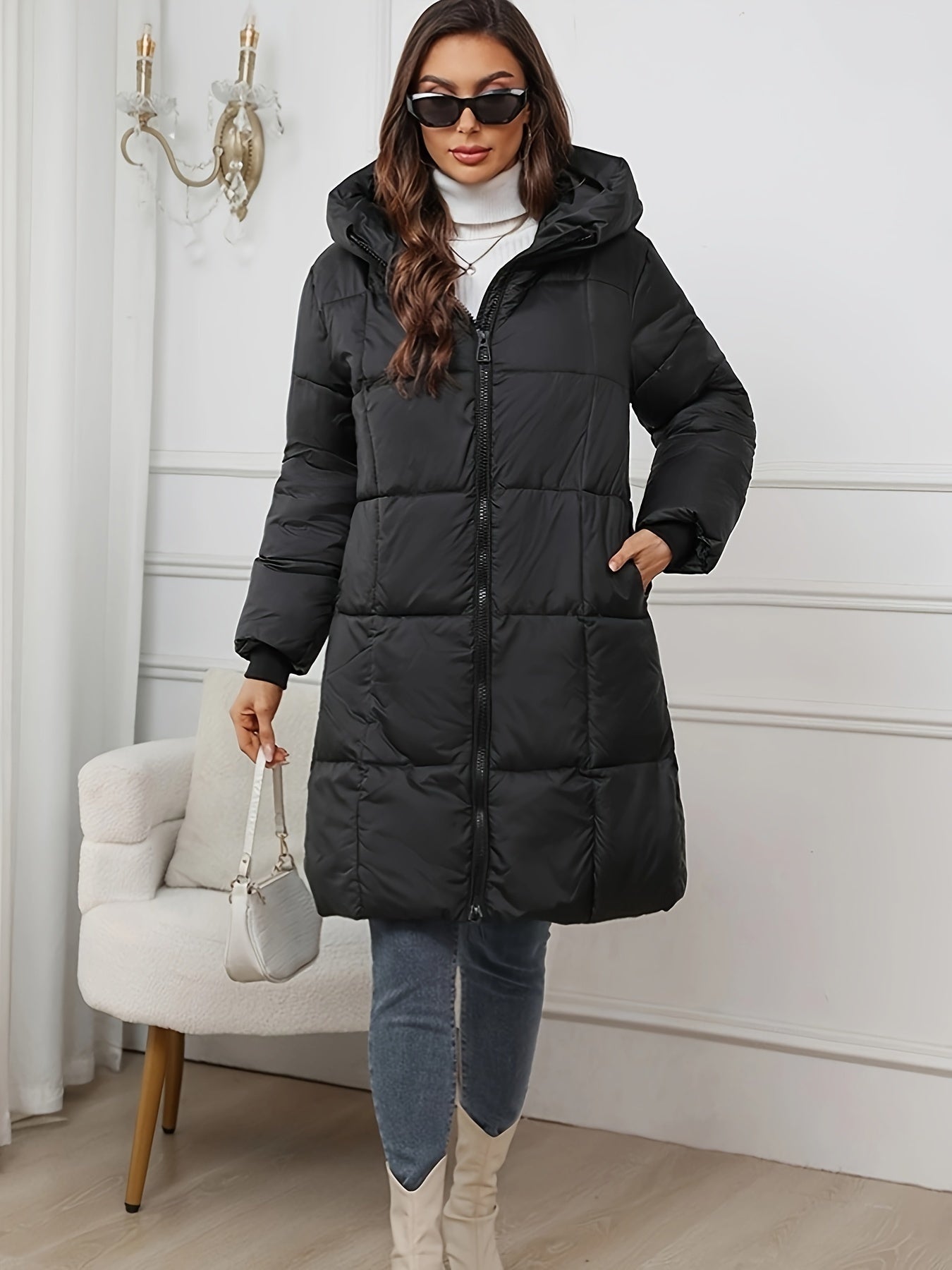 Street-Wave Warm Hooded Puffer Coat For Women Cozy Insulated Winter Essential For Fall And Winter